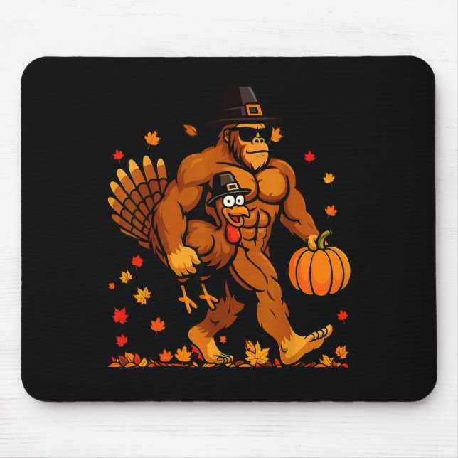 Alfombrilla De Ratón Bigfoot Thanksgiving Turkey Funny Thanksgiving Sas (Frente)