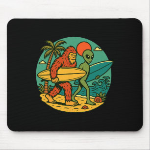 Alfombrilla De Ratón Bigfoot y Alien Surfing Arte de Playa Vintage Surf