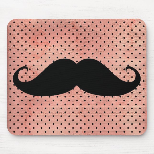 Alfombrilla De Ratón Bigote divertido en fondo rosado lindo del lunar (Frente)