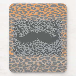 Alfombrilla De Ratón Bigote Gris y Estampado de Leopardo