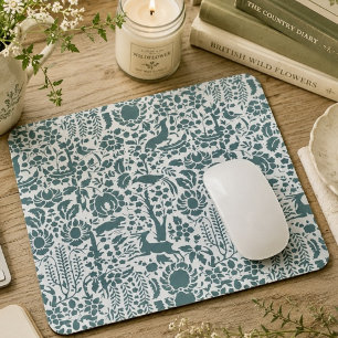 Alfombrilla De Ratón Bird, Deer, tree folk pattern