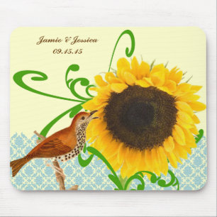 Alfombrilla De Ratón Bird Vintage Sunflower MousePad