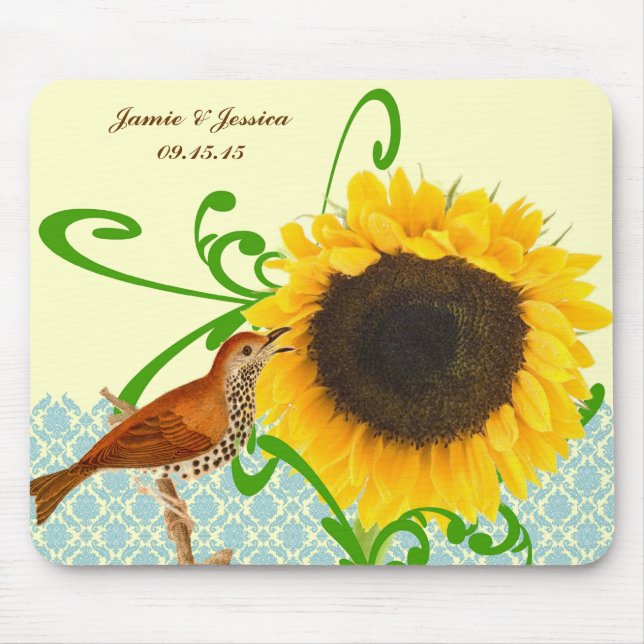 Alfombrilla De Ratón Bird Vintage Sunflower MousePad (Frente)