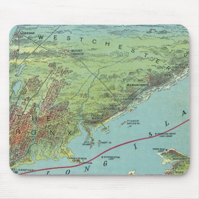 Alfombrilla De Ratón Birds Eye View Map De Nueva York Y Cercanías (Frente)