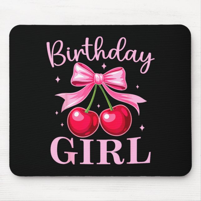 Alfombrilla De Ratón Birthday Girl Coquette Bow Cherry Birthday Girls W (Frente)