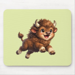 Alfombrilla De Ratón Bison Cute con Grandes Ojos Feliz Cómic de Fauna