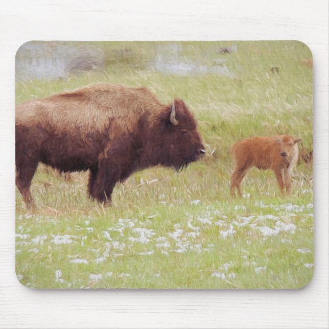 Alfombrilla De Ratón Bison y Calf en Yellowstone (Frente)