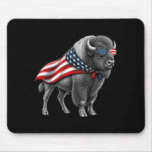 Alfombrilla De Ratón Bisonte Americano Búfalo 4 De Julio Bandera Patrió
