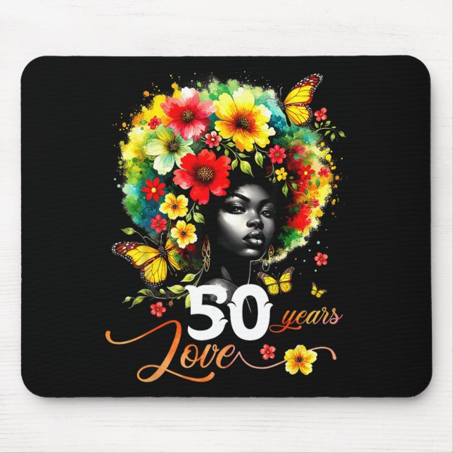 Alfombrilla De Ratón Black Afro Queen 50 Years Love 50th Birthday Butte (Frente)