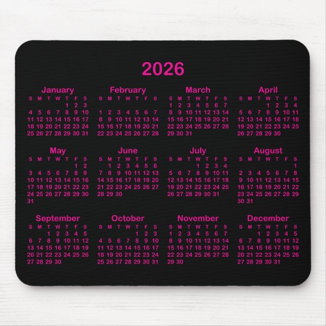 Alfombrilla De Ratón Black and Hot Pink 2026 Calendar (Frente)