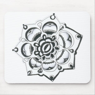 Alfombrilla De Ratón Black and White Floral Symmetry
