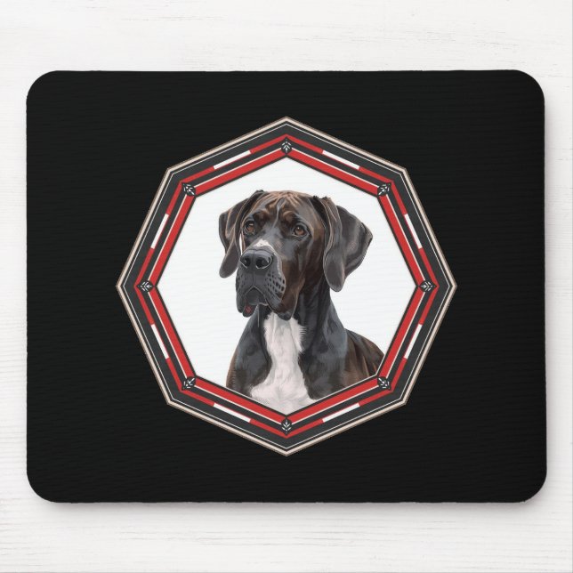 Alfombrilla De Ratón Black And White Great Dane In A Red Frame (Frente)
