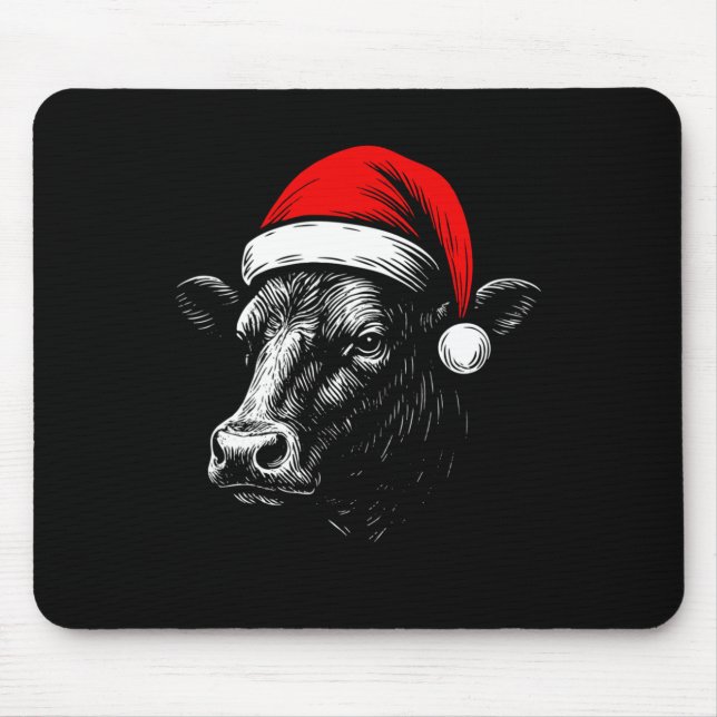 Alfombrilla De Ratón Black Angus Rancher Christmas Cow Santa Hat Farmer (Frente)