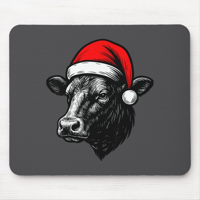 Alfombrilla De Ratón Black Angus Rancher Christmas Cow Santa Hat Farmer (Frente)