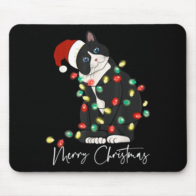 Alfombrilla De Ratón Black Cat Christmas Light Christmas Black Cat With (Frente)