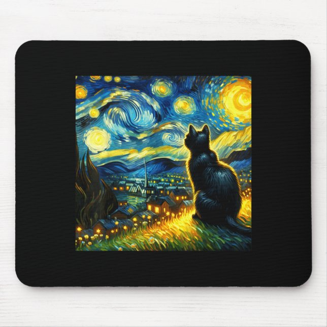 Alfombrilla De Ratón Black Cat Funny Cat Lover Mom Daddy Starry Night V (Frente)