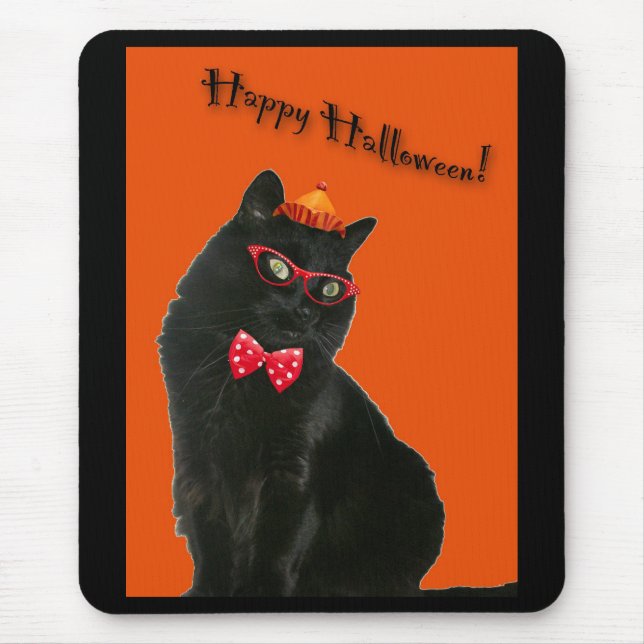 Alfombrilla De Ratón Black Cat Happy Halloween Mousepad (Frente)