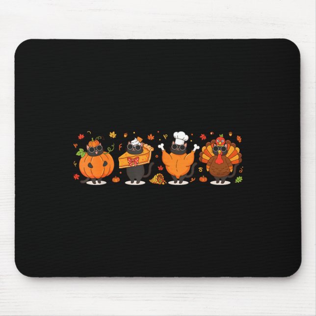 Alfombrilla De Ratón Black Cat Pumpkin E Turkey Thanksgiving Fall Cat L (Frente)