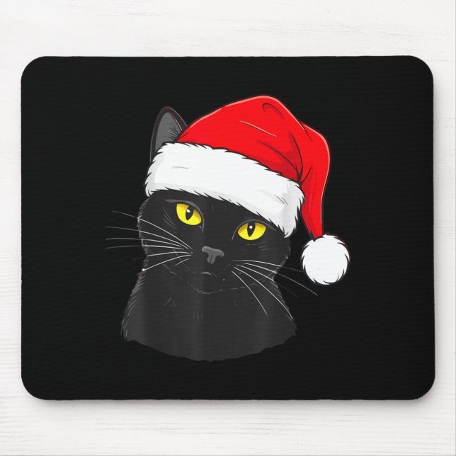 Alfombrilla De Ratón Black Cat Santa Hat Christmas  (Frente)