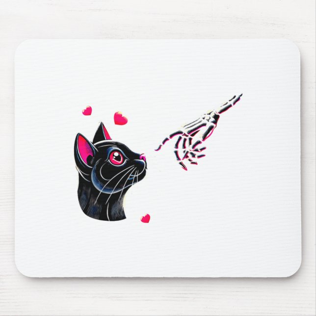 Alfombrilla De Ratón Black Cat Skeleton Hand Boop Valentines Day Pet O  (Frente)