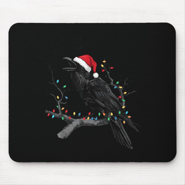 Alfombrilla De Ratón Black Crow, F-caw-f Funny Christmas Raven Santa Ha (Frente)
