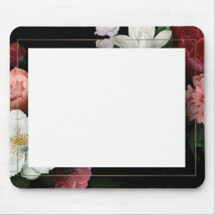 Alfombrilla De Ratón Black Floral Faux Gold Frame Vintage
