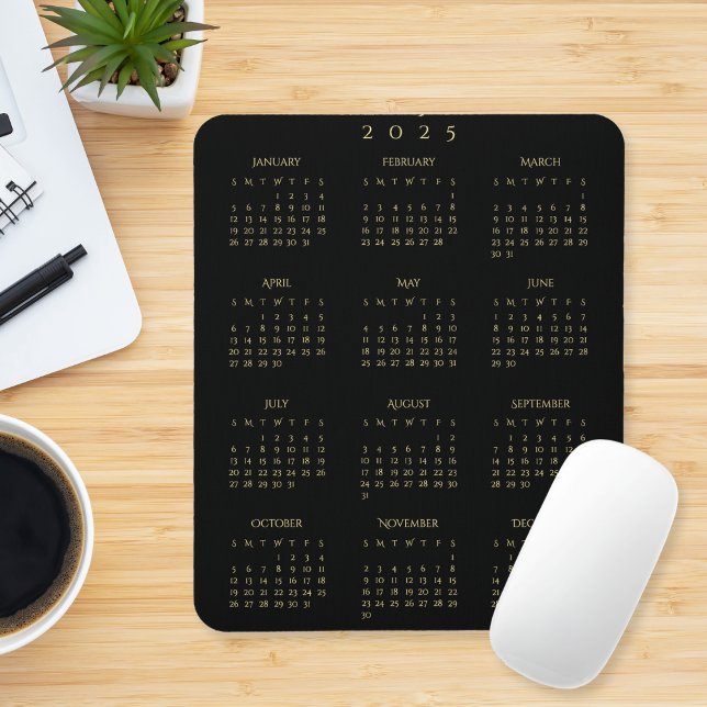 Alfombrilla De Ratón Black Gold 2025 Full Year Calendar Home Office (Black Gold 2025 Full Year Calendar Home Office Mouse Pad)