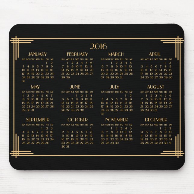 Alfombrilla De Ratón Black Gold Art Deco Calendar 2016 Mouse Pad (Frente)