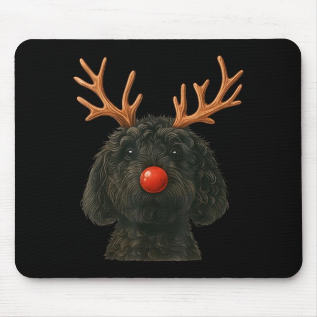 Alfombrilla De Ratón Black Goldendoodle Christmas Lights Santa Hat Blac (Frente)