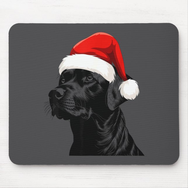 Alfombrilla De Ratón Black Lab Labrador Santa Hat Christmas Holiday Pet (Frente)