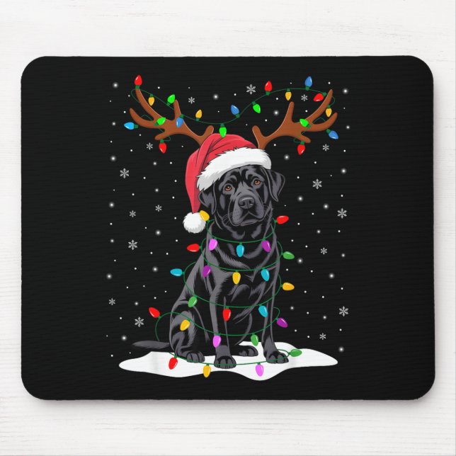 Alfombrilla De Ratón Black Labrador Santa Hat Reindeer Tree Lights Chri (Frente)