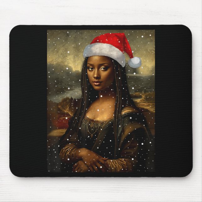 Alfombrilla De Ratón Black Mona Lisa African American Christmas Santa H (Frente)