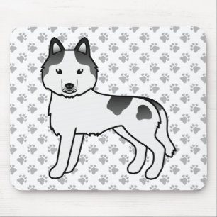 Alfombrilla De Ratón Black Piebald Siberian Husky Cute Cartog Perro