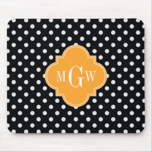 Alfombrilla De Ratón Black Polka Dot Cantaloupe Quatrefoil 3 Monograma