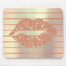 Black Rose Gold Metallic Copper Stripes Lips Kiss
