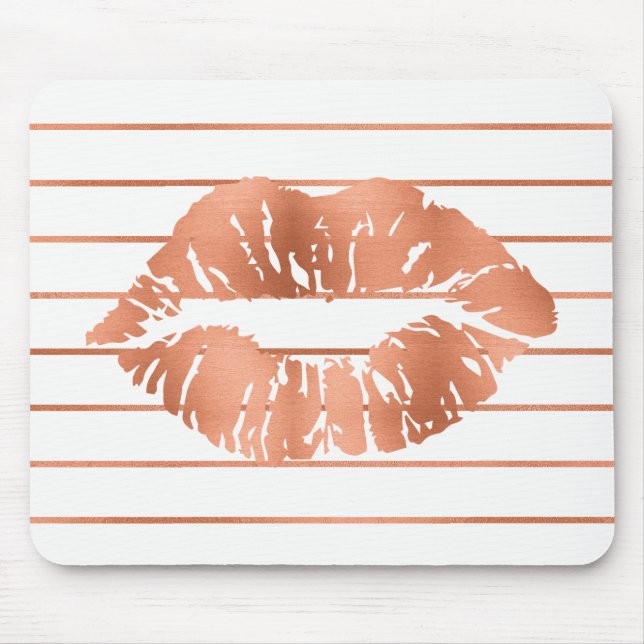 Alfombrilla De Ratón Black Rose Gold Rubor Copper Stripes Lips Kiss (Frente)