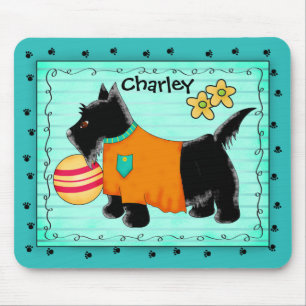 Alfombrilla De Ratón Black Scottie Terrier Dog Name Personalized Verde