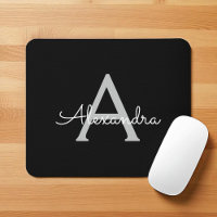Black Silver Modern Script Girly Monograma Nombre