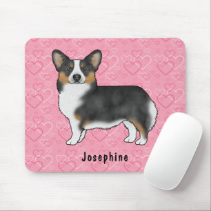 Alfombrilla De Ratón Black Tri Pembroke Welsh Corgi Corazones Con Nombr