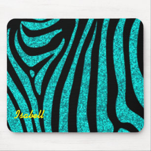 Alfombrilla De Ratón Black Zebra Stripes Name Purpurina Verde azulado