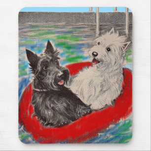 Alfombrilla De Ratón Blackie y Whitie en una balsa