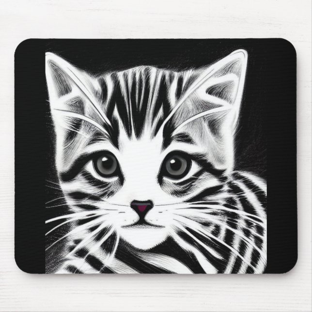 Alfombrilla De Ratón Blanco blanco a rayas de gatito lindo (Frente)