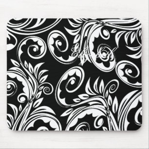 Alfombrilla De Ratón Blanco del negro del remolino del estampado de