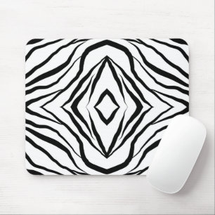 Alfombrilla De Ratón Blanco geométrico sobre rayas de cebra negra