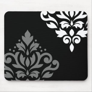 Alfombrilla De Ratón Blanco gris negro del arte I del damasco de la