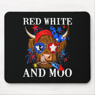 Alfombrilla De Ratón Blanco Rojo Y Moo Vaca Patriótica Bandera Estadoun