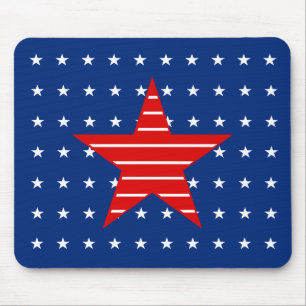 Alfombrilla De Ratón Blanco y azul rojos, estrellas y rayas Mousepad