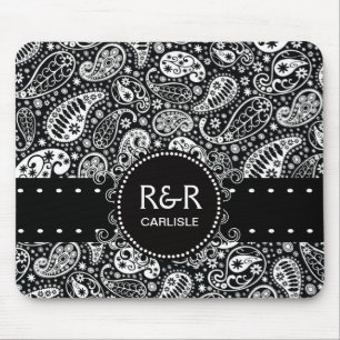 Alfombrilla De Ratón Blanco y negro del modelo de Paisley personalizado