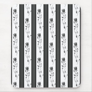 Alfombrilla De Ratón Blanco y negro gris vintage rayado con rosas