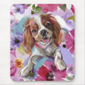 Alfombrilla De Ratón Blenheim Cavalier Perro Floral Pinza de ratón